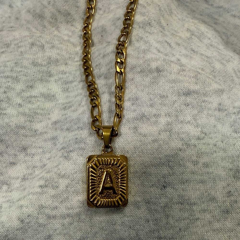Gold Cuban Link Letter A Initial Necklace